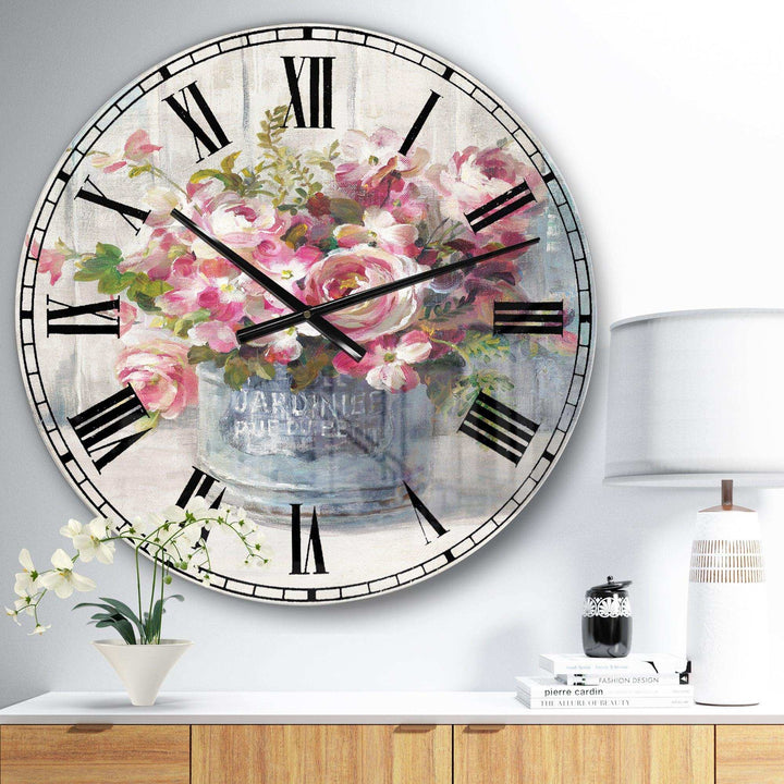 Maison Des Fleurs III - Floral Metal Wall Clock