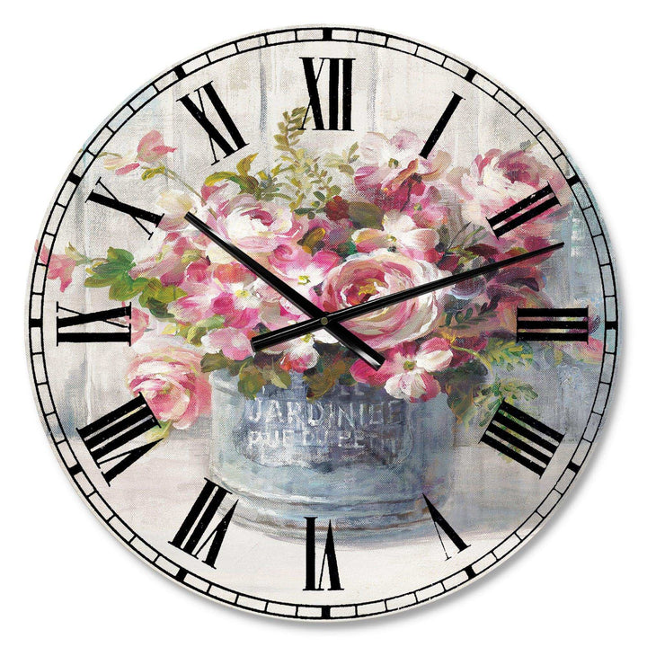Maison Des Fleurs III - Floral Metal Wall Clock