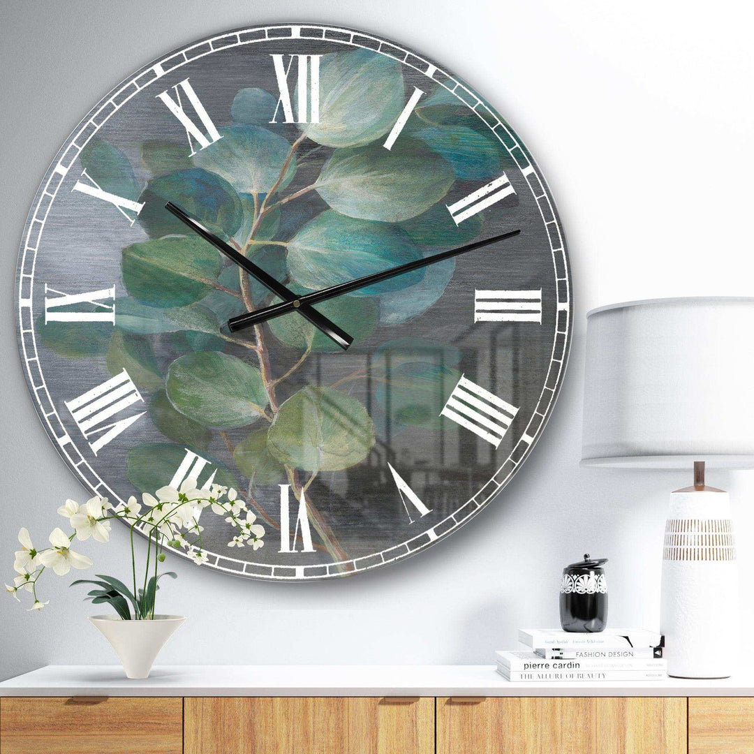 Fresh leaves I - Floral Metal Wall Clock