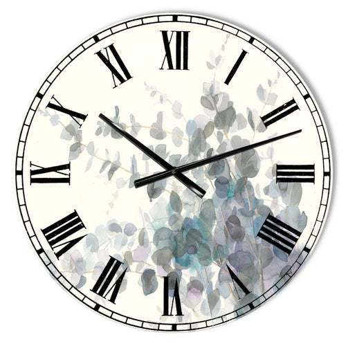 Grey  Watercolor Flower II - Floral Metal Wall Clock