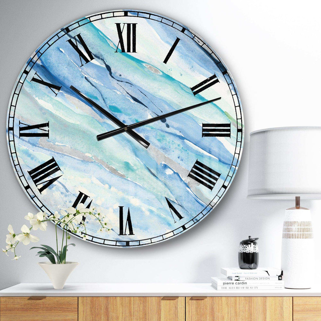 Blue Silver Spring I - Cottage Metal Wall Clock