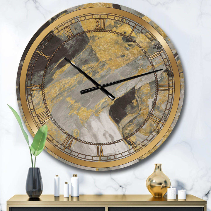 Marble Gold and Black - Abstract Metal Wall Clock