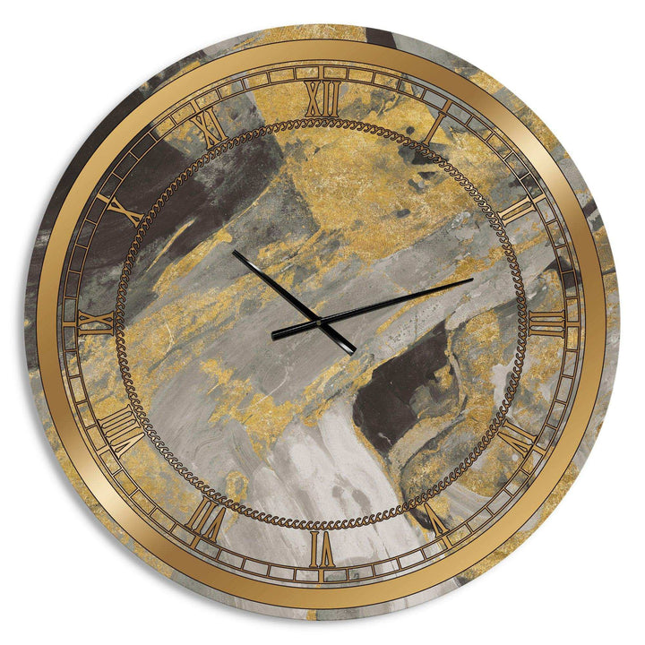 Marble Gold and Black - Abstract Metal Wall Clock