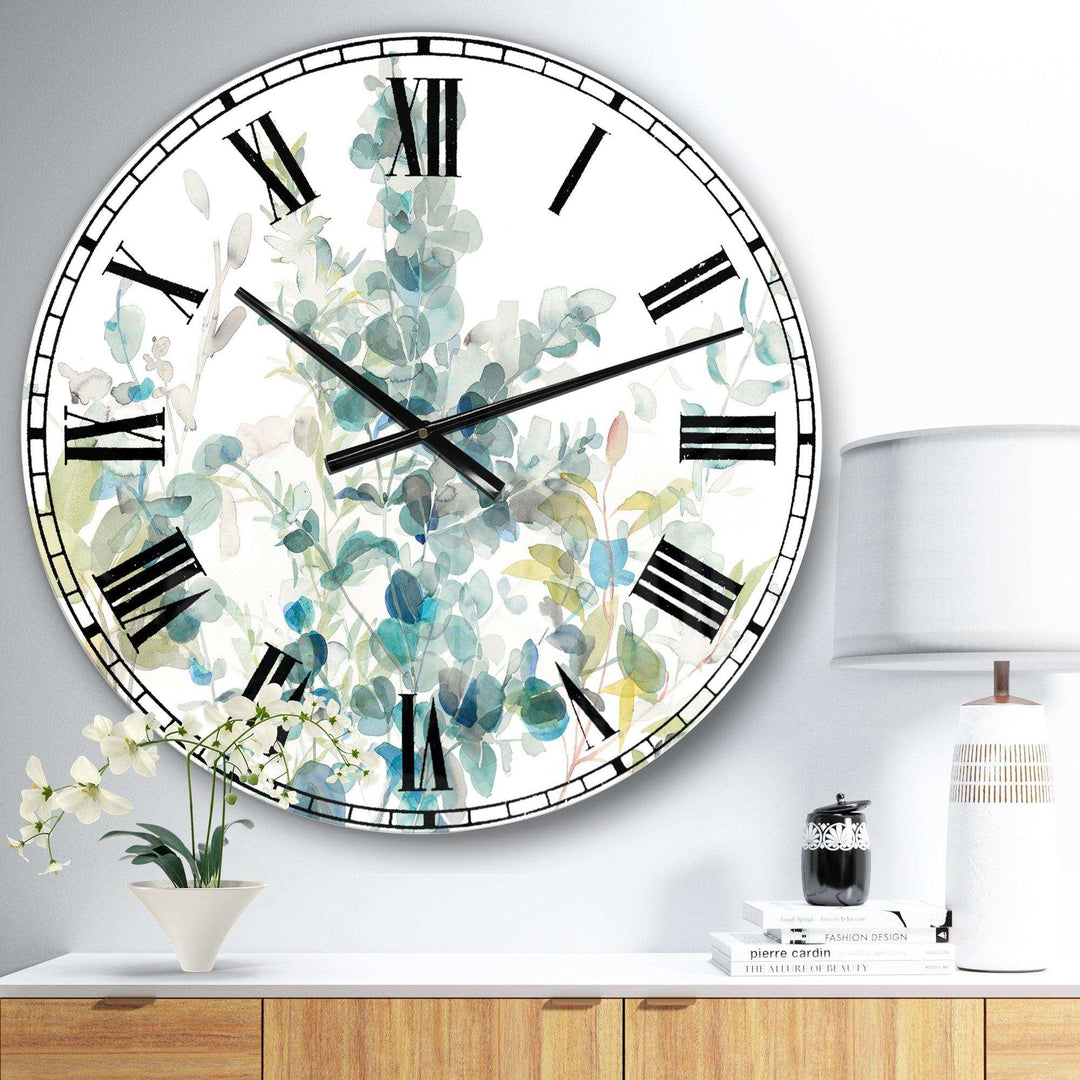 Eucalyptus Natural Element - Floral Metal Wall Clock