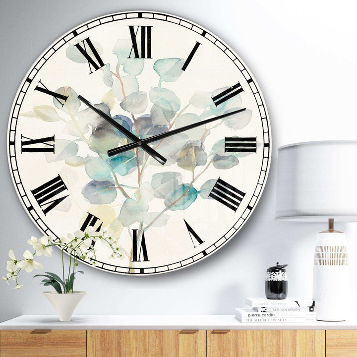 Eucalyptus leaves I - Floral Metal Wall Clock