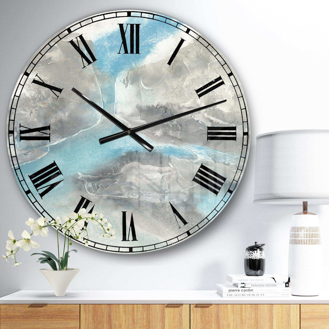 Watercolor Minimal Blue Tones II - Country Charm Metal Wall Clock