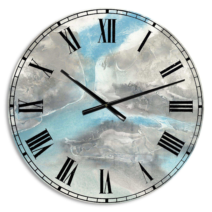 Watercolor Minimal Blue Tones II - Country Charm Metal Wall Clock