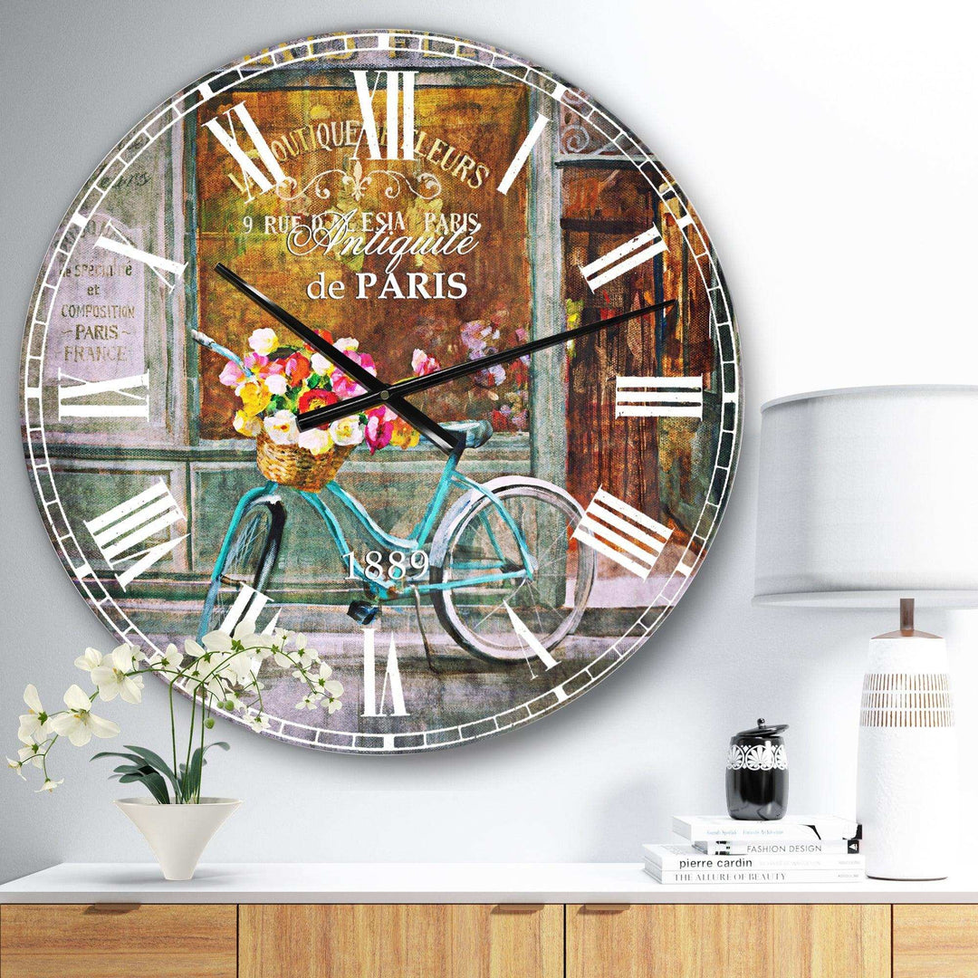 Paris French Flowershop - Floral Metal Wall Clock