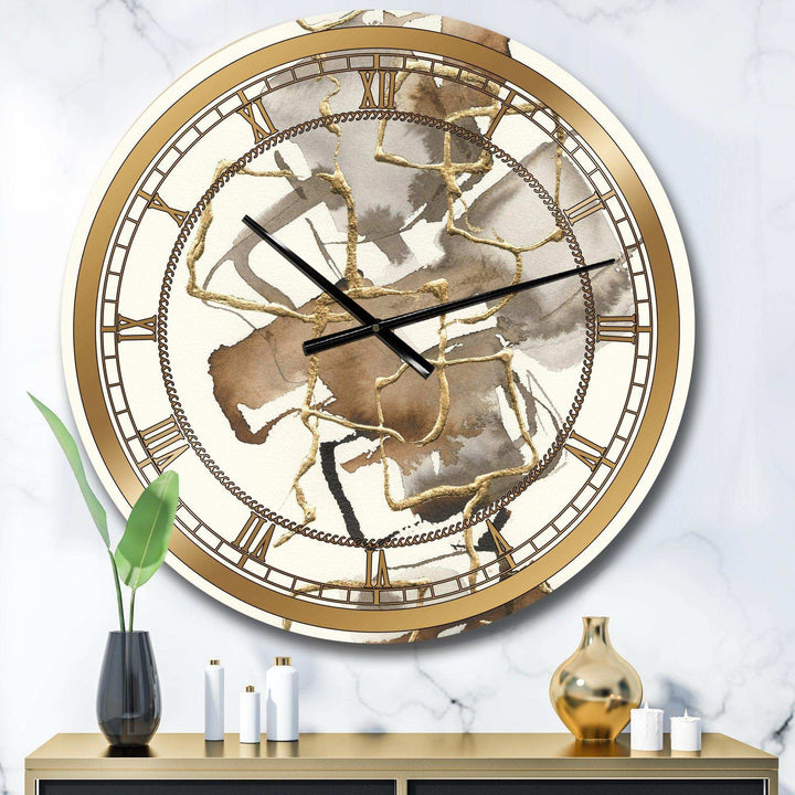 Gold Glam Squares III - Abstract Metal Wall Clock
