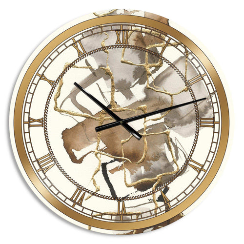Gold Glam Squares III - Abstract Metal Wall Clock
