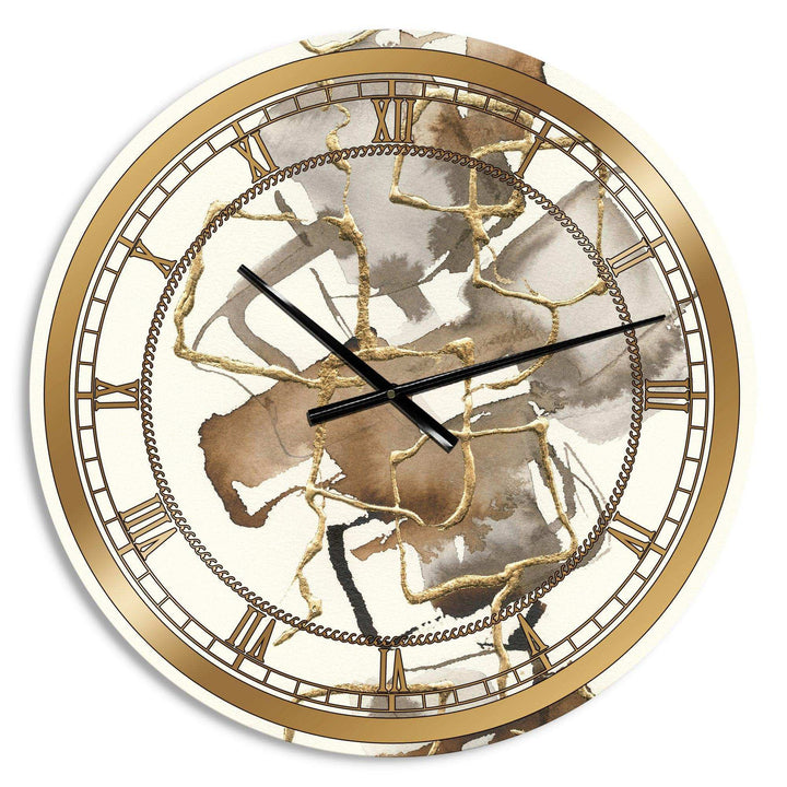 Gold Glam Squares III - Abstract Metal Wall Clock