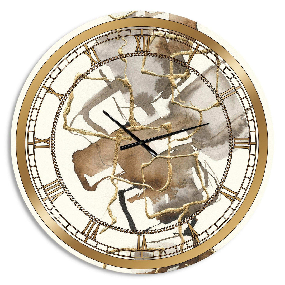 Gold Glam Squares III - Abstract Metal Wall Clock