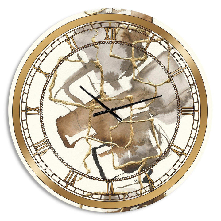 Gold Glam Squares III - Abstract Metal Wall Clock