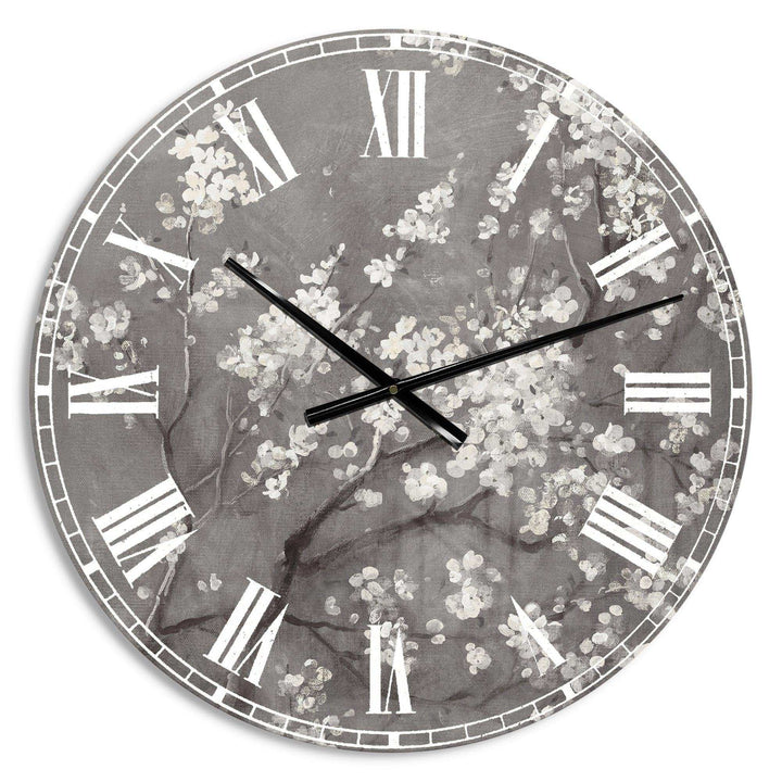 White Cherry Blossoms I - Floral Metal Wall Clock