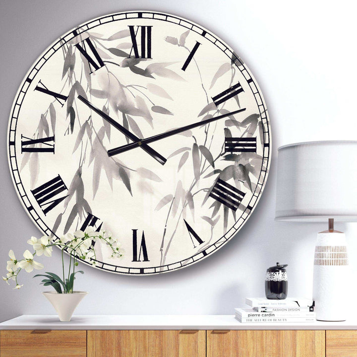 Bamboo Leaves II - Floral Metal Wall Clock