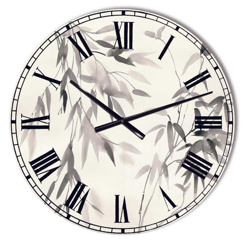 Bamboo Leaves II - Floral Metal Wall Clock