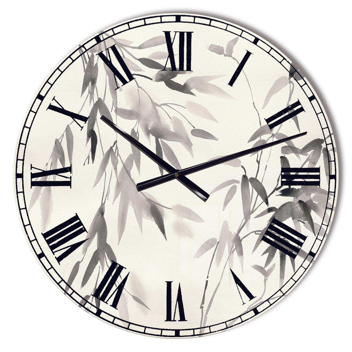 Bamboo Leaves II - Floral Metal Wall Clock
