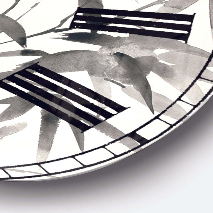 Bamboo Leaves II - Floral Metal Wall Clock
