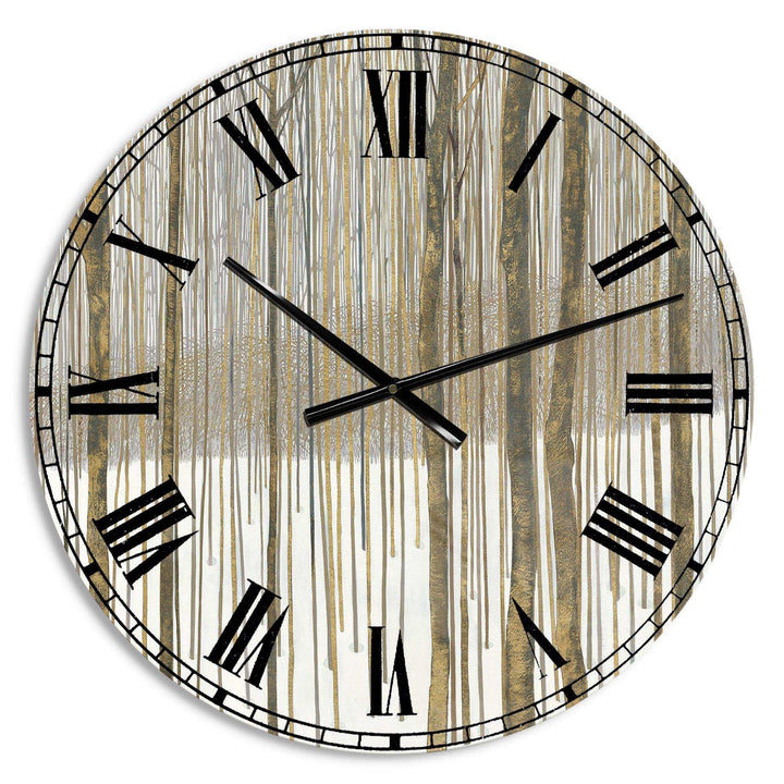 Forest in Winter Gold - Landscapes Metal Wall Clock
