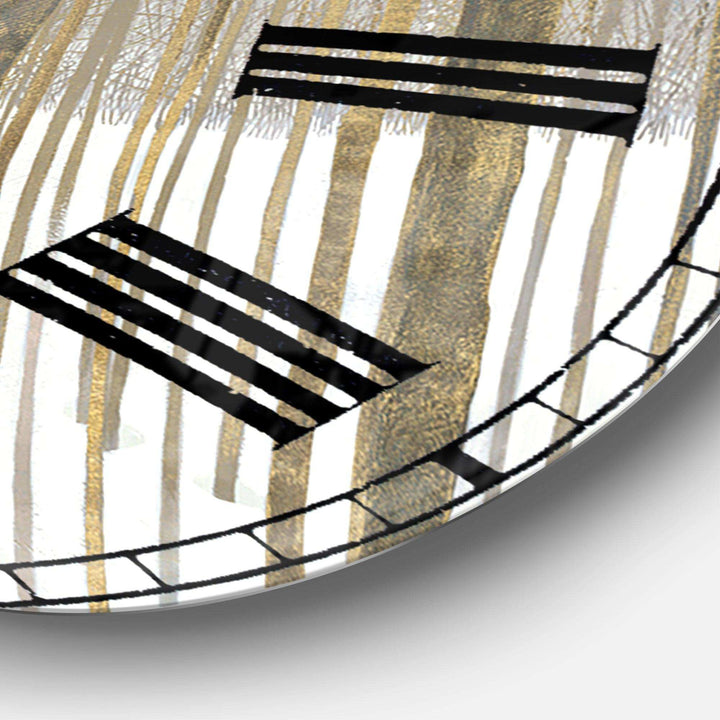 Forest in Winter Gold - Landscapes Metal Wall Clock