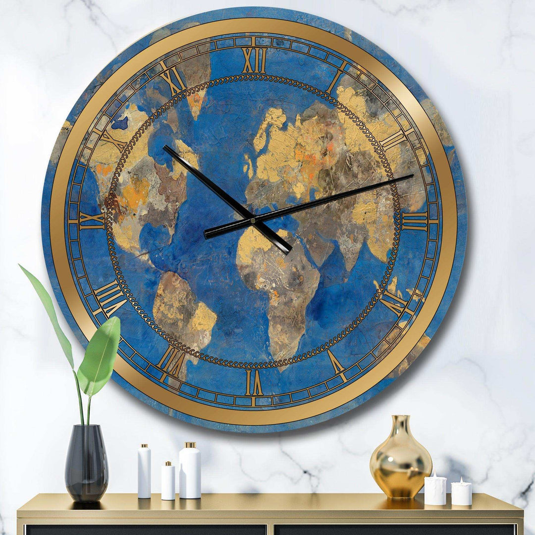 Golden Glam World Map - Map Metal Wall Clock