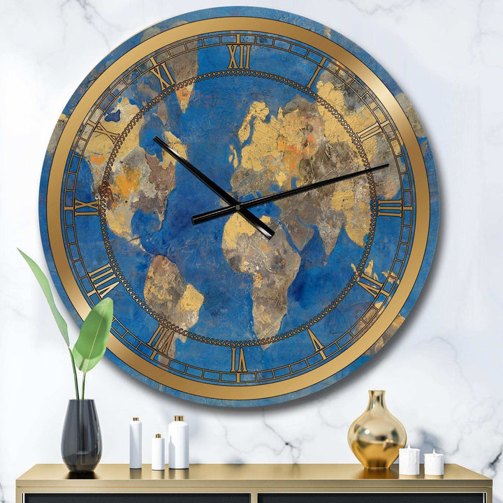 Golden Glam World Map - Map Metal Wall Clock