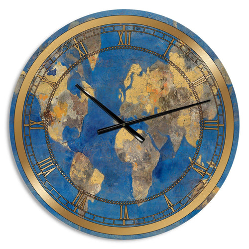 Golden Glam World Map - Map Metal Wall Clock