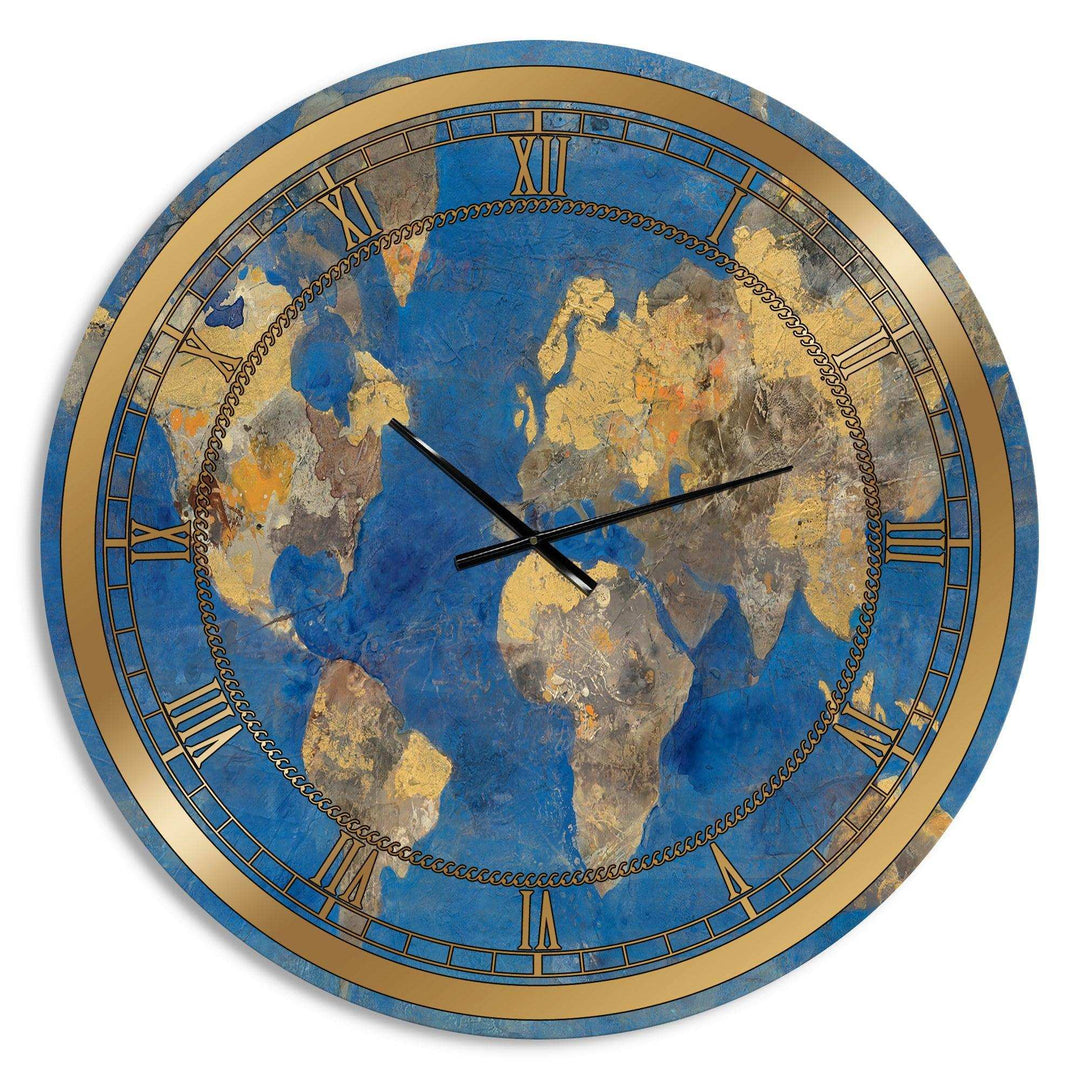 Golden Glam World Map - Map Metal Wall Clock