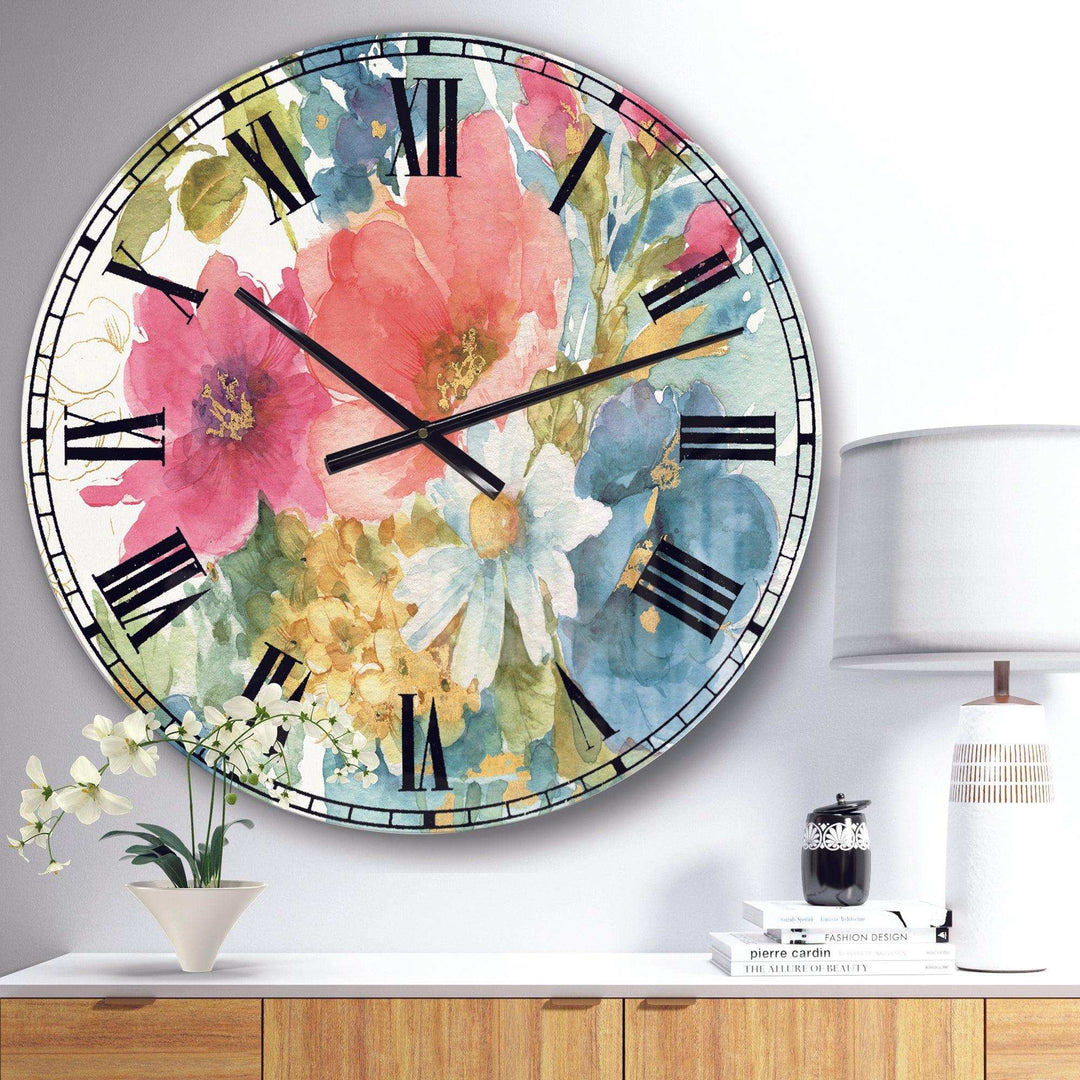My French Garden - Floral Metal Wall Clock