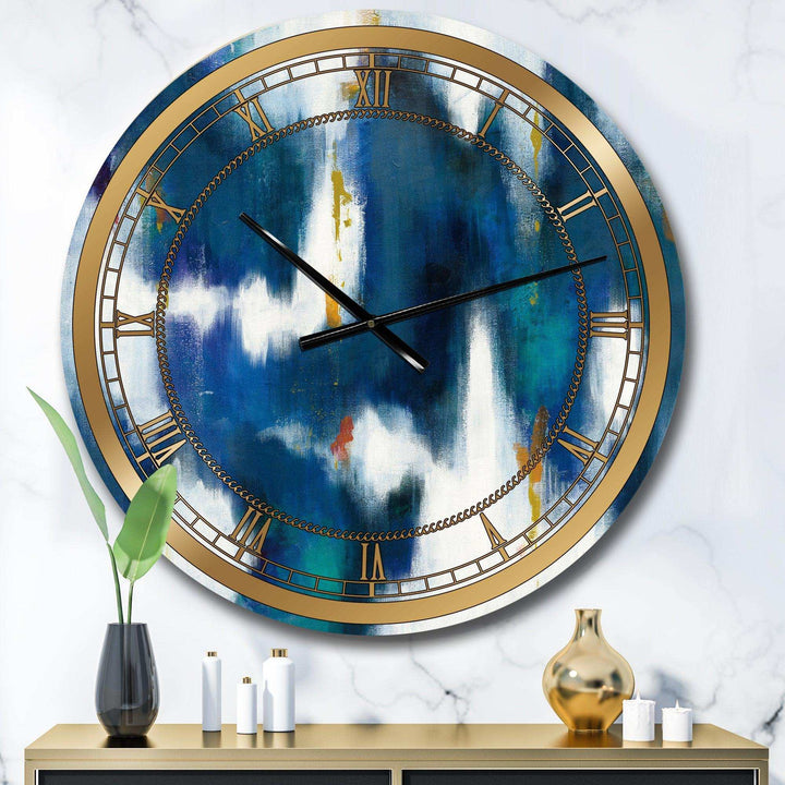 Blue Glam Texture II - Abstract Metal Wall Clock