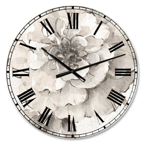 Indigold Grey Peonies I - Floral Metal Wall Clock