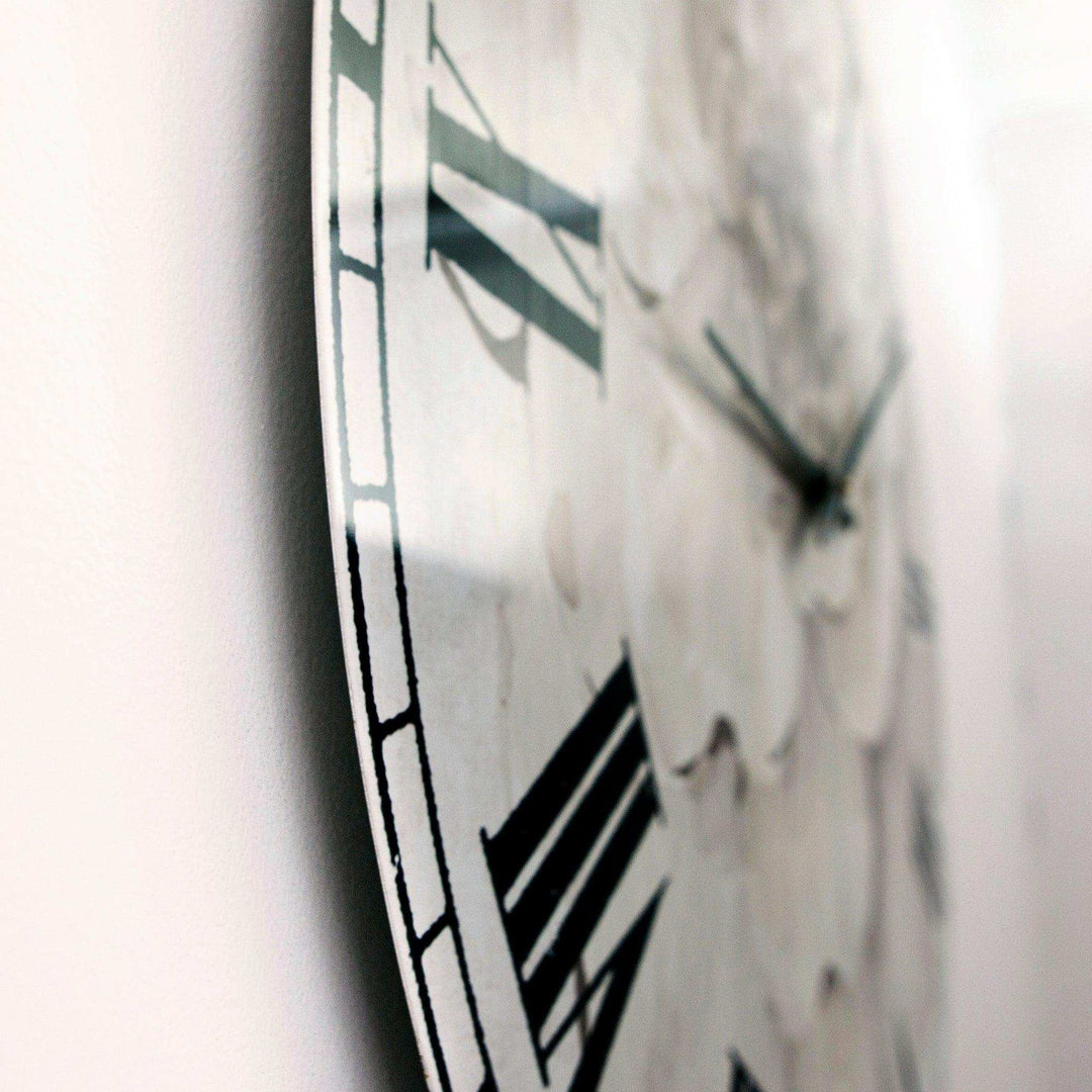 Indigold Grey Peonies I - Floral Metal Wall Clock