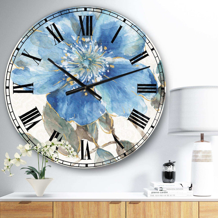 Indigold Watercolor Flower I - Floral Metal Wall Clock
