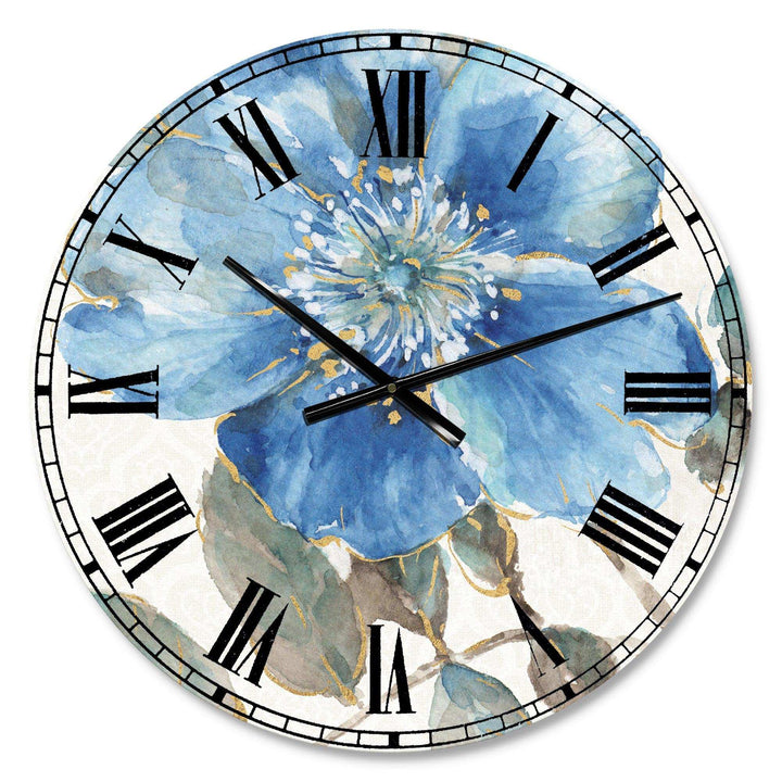 Indigold Watercolor Flower I - Floral Metal Wall Clock