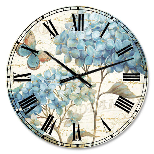 butterfly Blue Garden II - Floral Metal Wall Clock