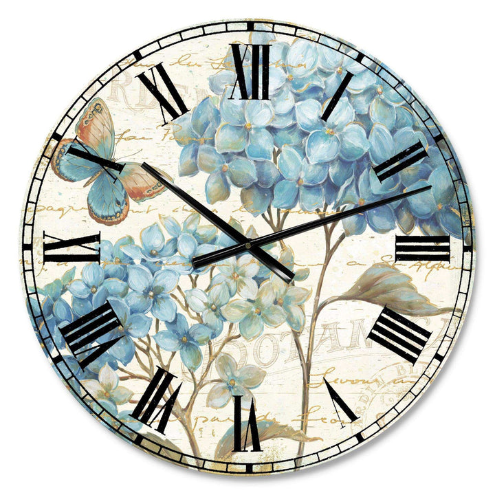 butterfly Blue Garden II - Floral Metal Wall Clock