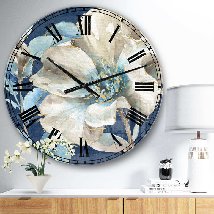 Indigold Watercolor Flower I - Floral Metal Wall Clock
