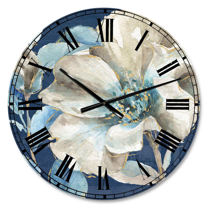 Indigold Watercolor Flower I - Floral Metal Wall Clock