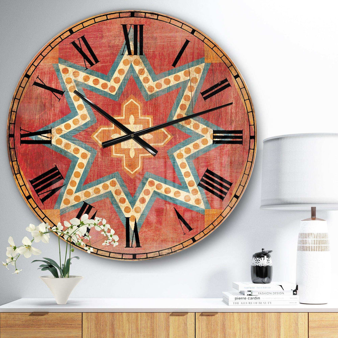 Moroccan Orange Tiles Collage I - Abstract Metal Wall Clock