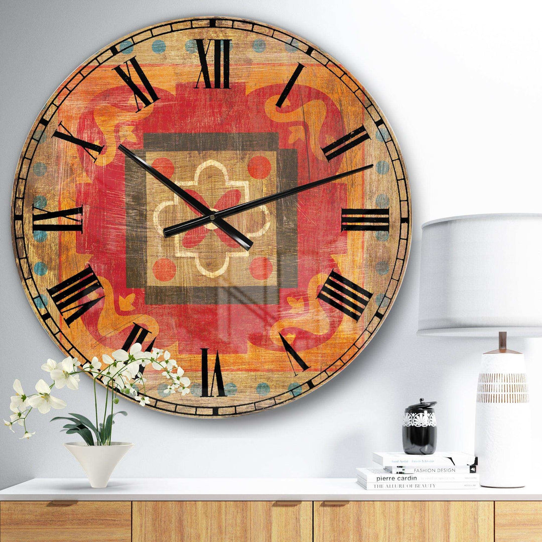 Moroccan Orange Tiles Collage II - Abstract Metal Wall Clock
