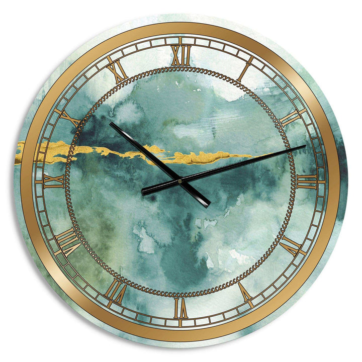 Blue Watercolor Impression with Gold - Abstract Metal Wall Clock