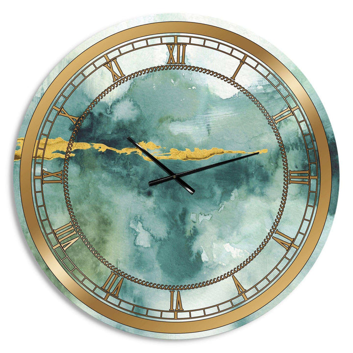Blue Watercolor Impression with Gold - Abstract Metal Wall Clock