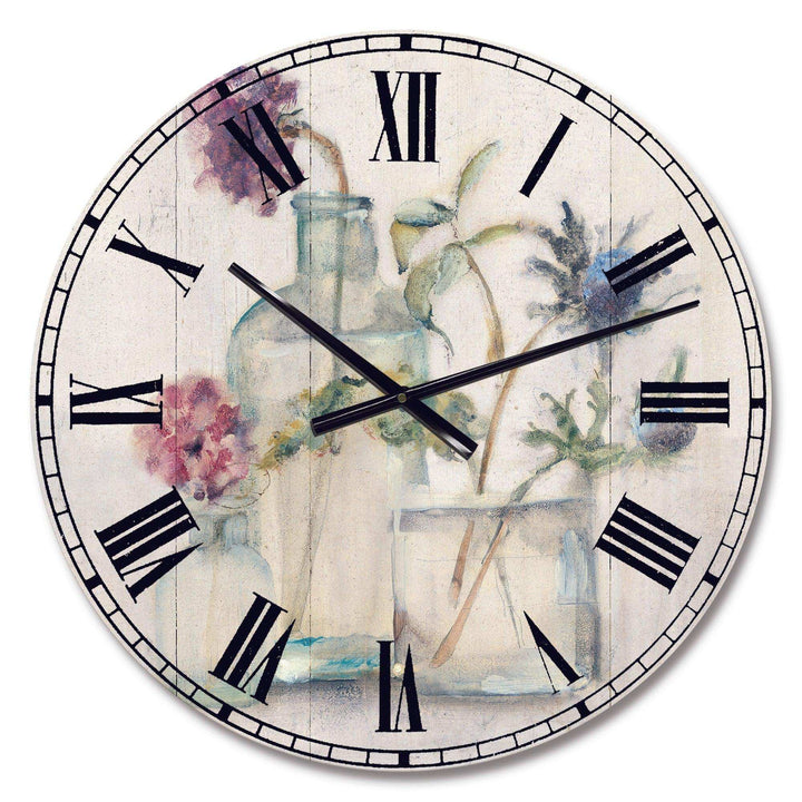 Blossoms on Birch Cottage Bouquet II - Floral Metal Wall Clock