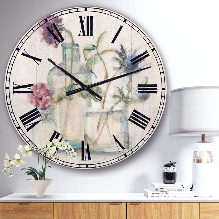 Blossoms on Birch Cottage Bouquet II - Floral Metal Wall Clock