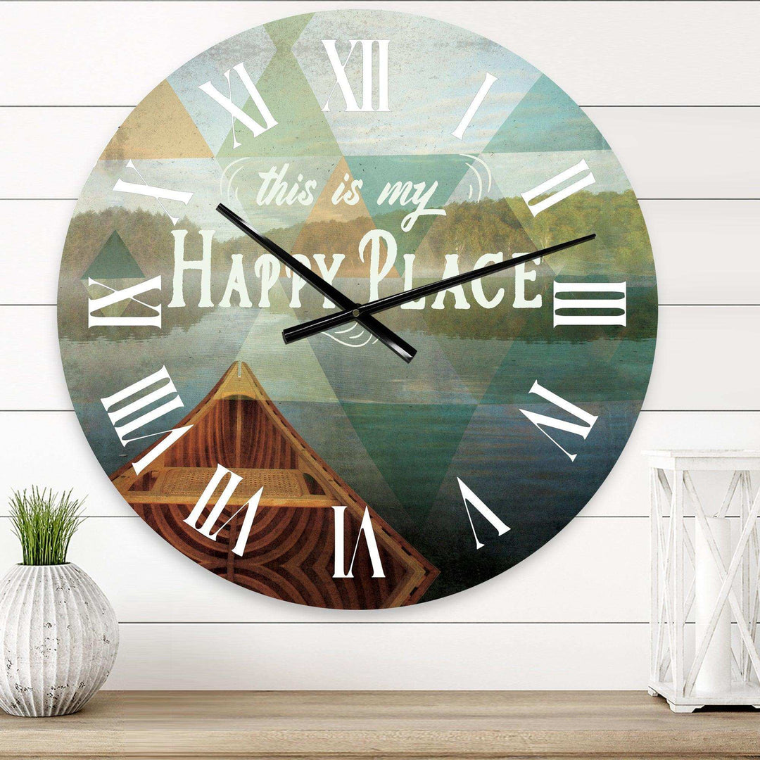 Lake House Happy Quote - Cottage Metal Wall Clock