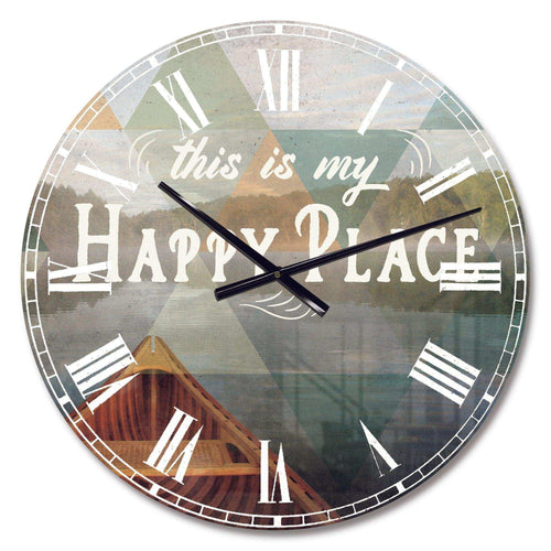 Lake House Happy Quote - Cottage Metal Wall Clock
