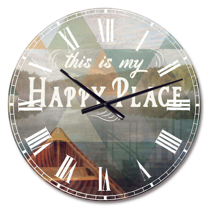 Lake House Happy Quote - Cottage Metal Wall Clock