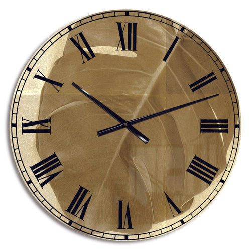 Botanical Beige Retro Leaf - Floral Metal Wall Clock