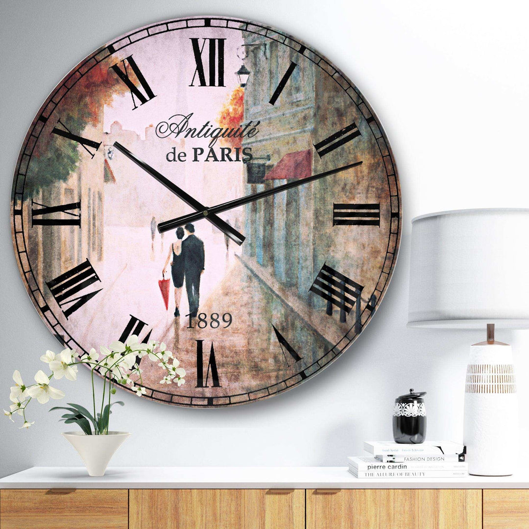 Paris Romance Couples II - Cityscapes Metal Wall Clock