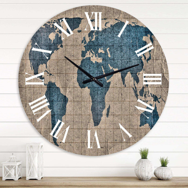 Ancient Map of The World I - Map Metal Wall Clock